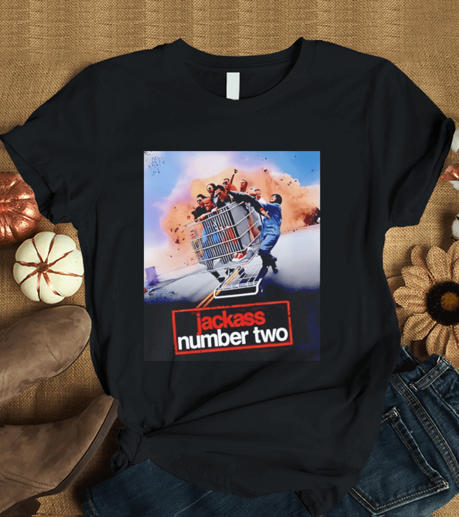Jackass Number Two Movie Cast In Shopping Cart Action Scene Explosion T-Shirt