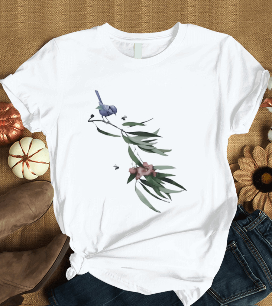 Blue Wren On Eucalyptus Branch With Red Blossoms Bird T-Shirt