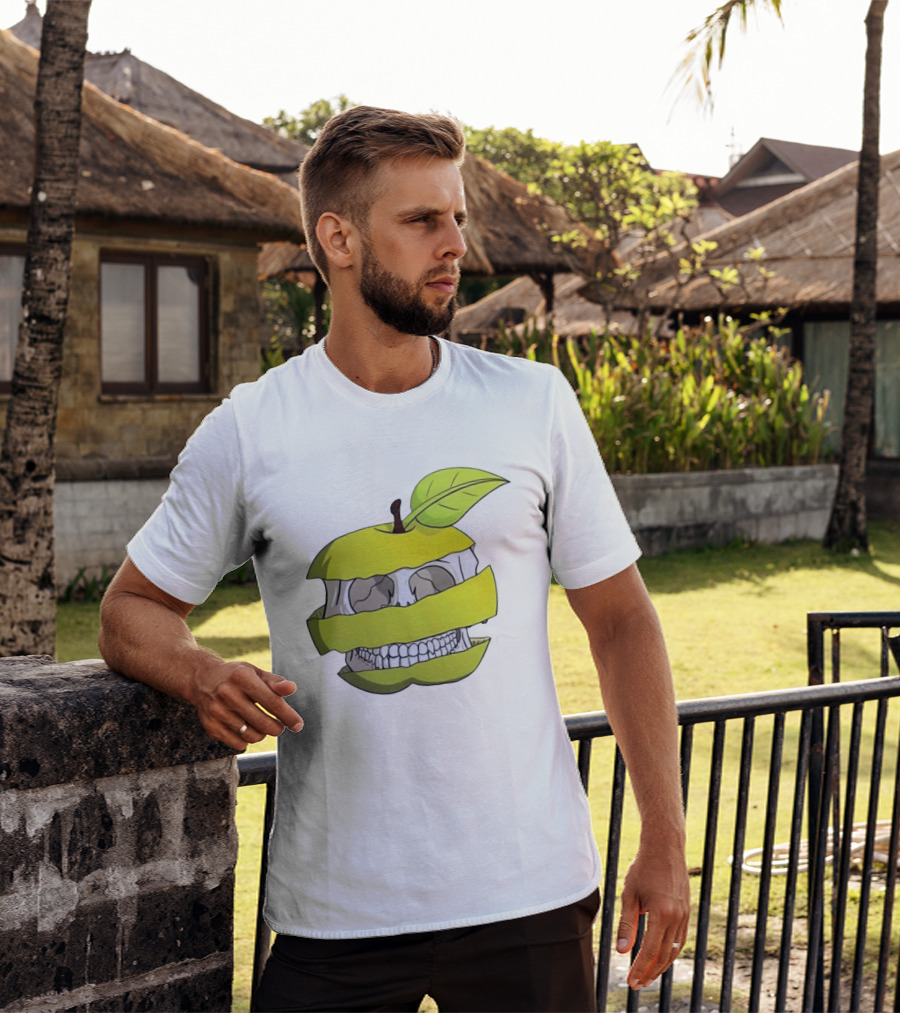 Skull Apple Forbidden Fruit Creative Slice T-Shirt
