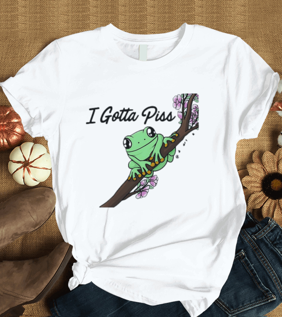 I Gotta Piss Frog On Branch With Flowers T-Shirt