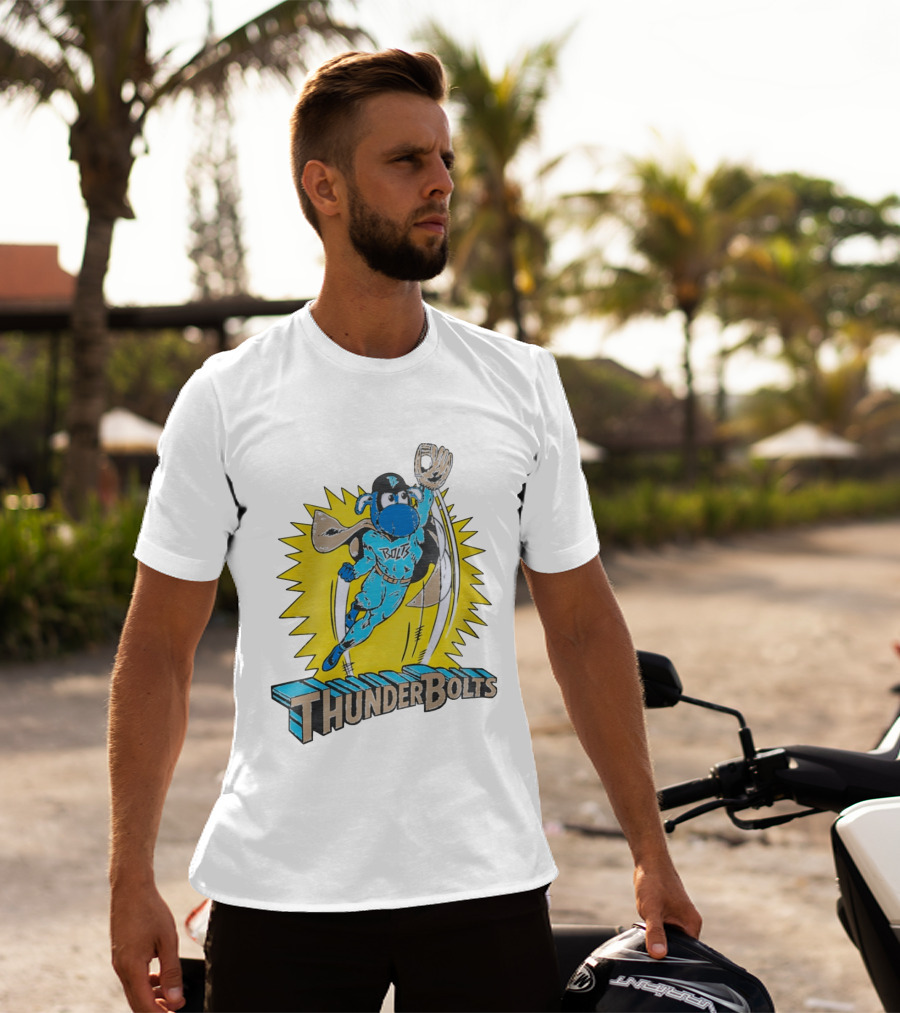 ThunderBolts Superhero Mascot Baseball Catcher T-Shirt