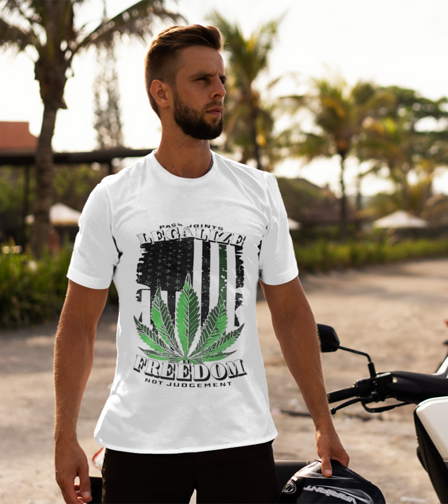 Legalize Freedom Pass Joints Not Judgment Marijuana Cannabis American Flag Leaf T-Shirt