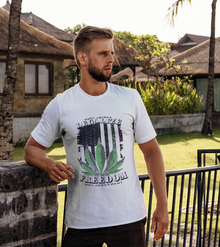 Legalize Freedom Pass Joints Not Judgment Marijuana Cannabis American Flag Leaf T-Shirt