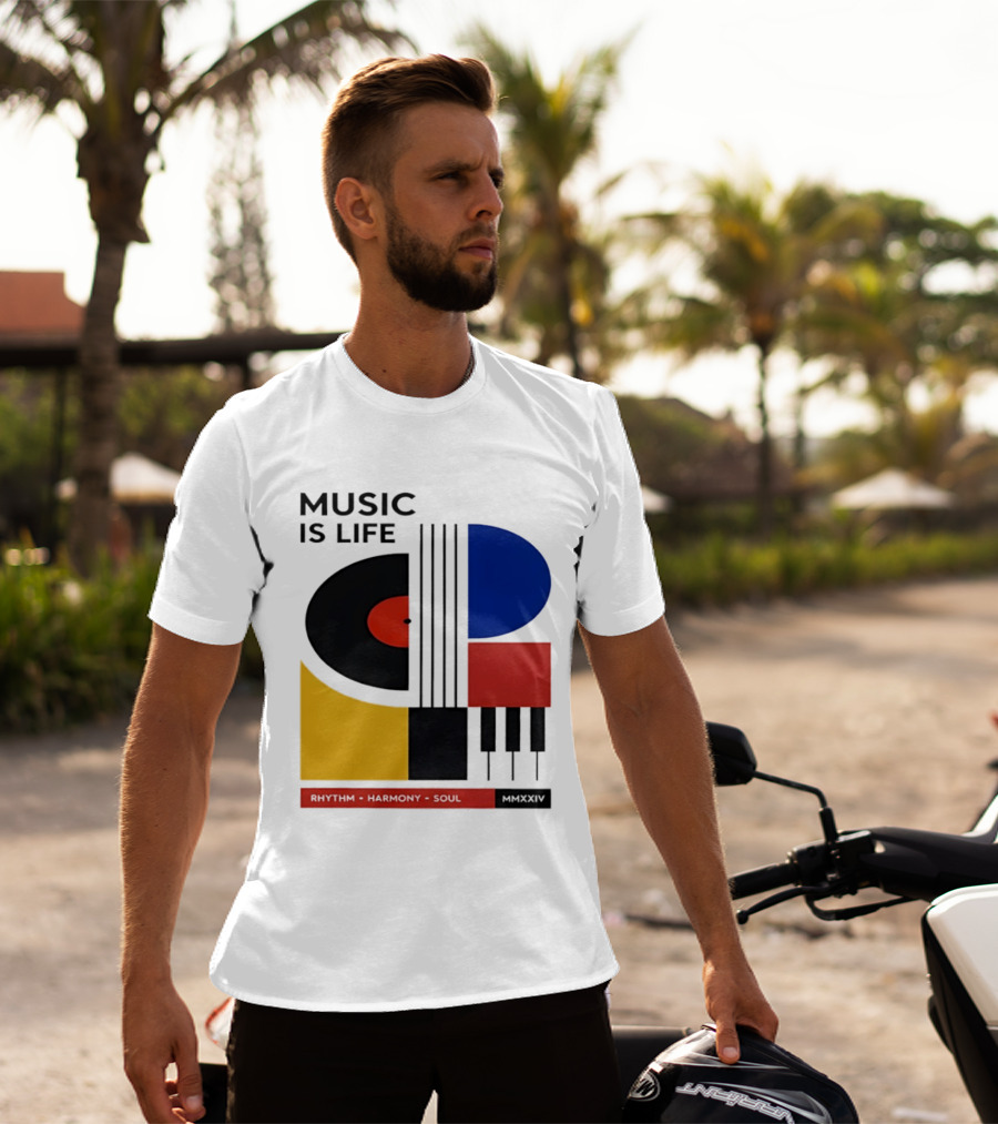 Music Is Life MMXXIV Rhythm Harmony Soul Vinyl Piano Abstract T-Shirt