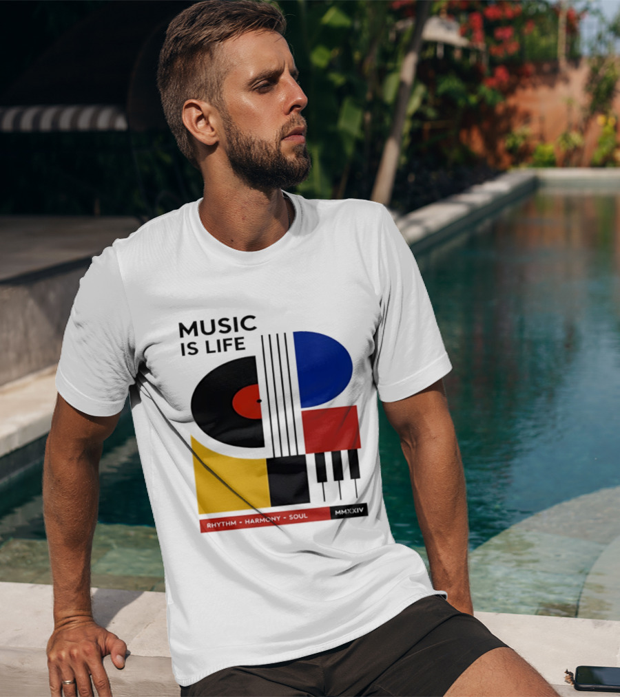 Music Is Life MMXXIV Rhythm Harmony Soul Vinyl Piano Abstract T-Shirt