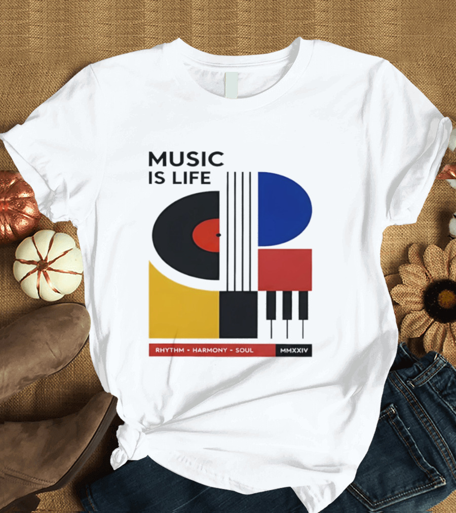 Music Is Life MMXXIV Rhythm Harmony Soul Vinyl Piano Abstract T-Shirt