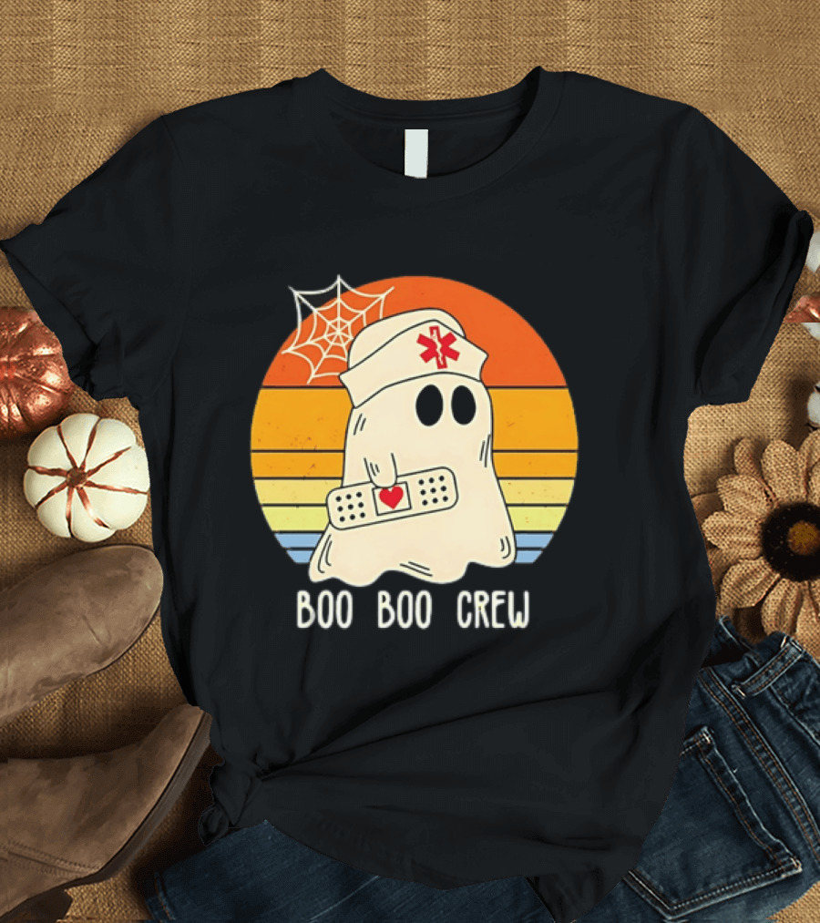 Boo Boo Crew Ghost Nurse Halloween Bandage Heart Spiderweb T-Shirt