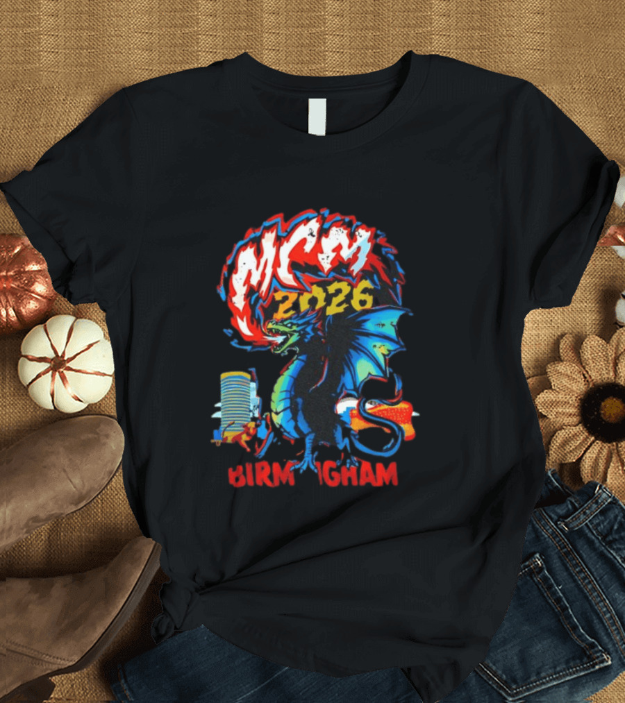 MCM 2026 Birmingham Dragon Fire Skyline Bull Event Souvenir T-Shirt