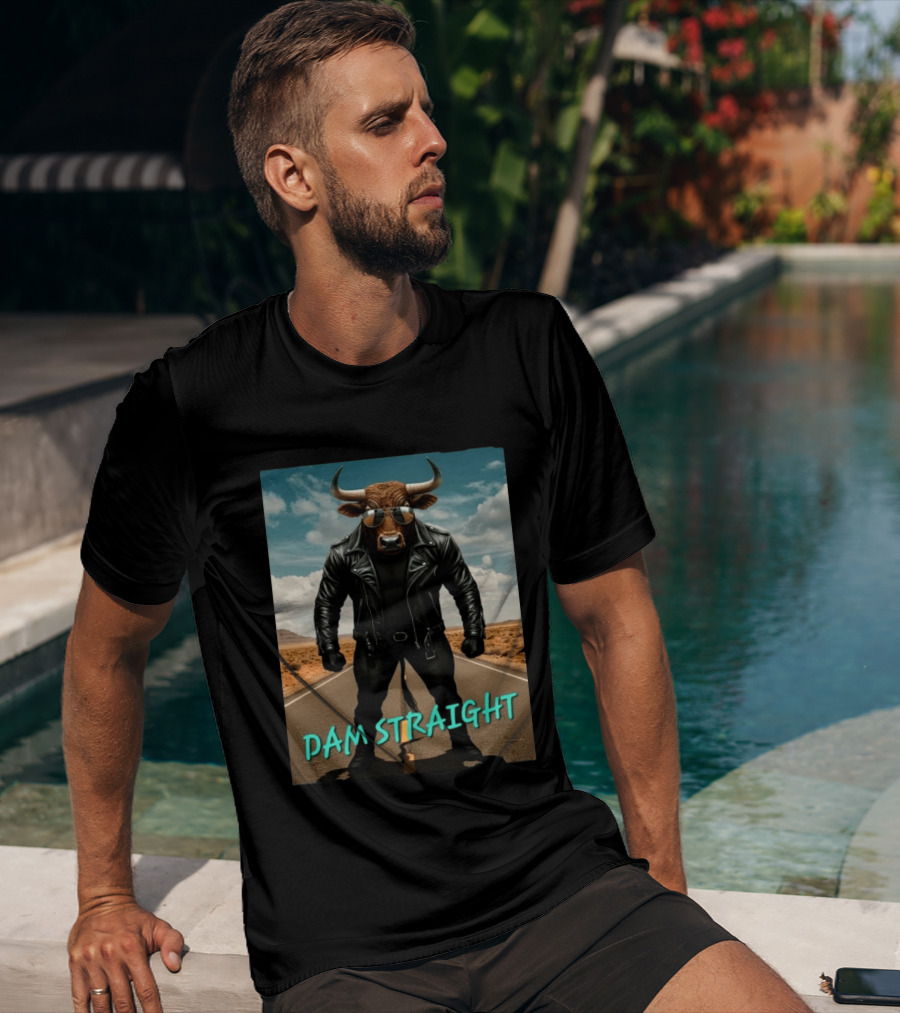 Dam Straight Charging Bull In Basquiat Style With Leather Jacket T-Shirt