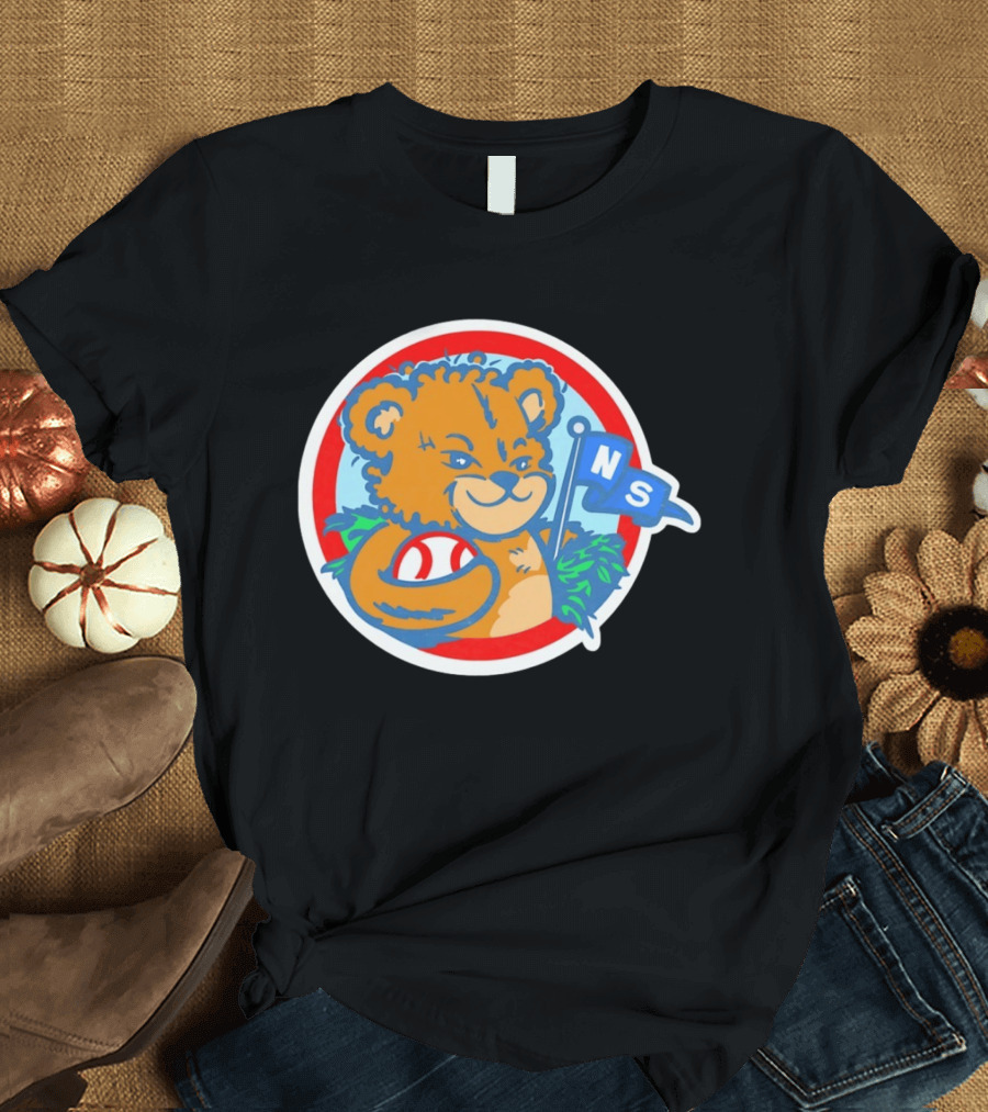 Teddy Bear Holding Baseball NS Pennant Circle T-Shirt