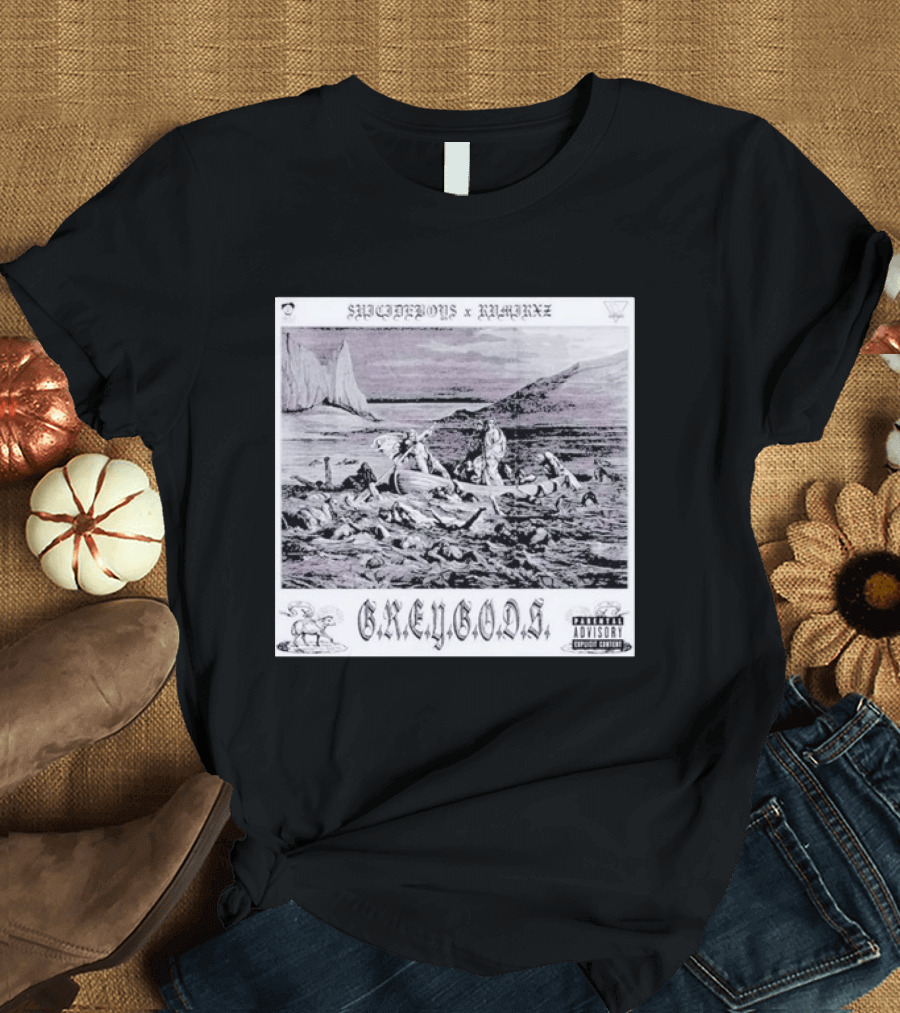 SUPREMEBOYZ X RAMIREZ G.R.E.Y G.O.D.S Album Cover Art PARENTAL ADVISORY Explicit Content T-Shirt