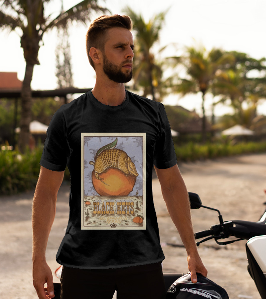Black Keys Jul 25 2026 New Braunfels TX Armadillo Peach Cactus Desert Scene T-Shirt