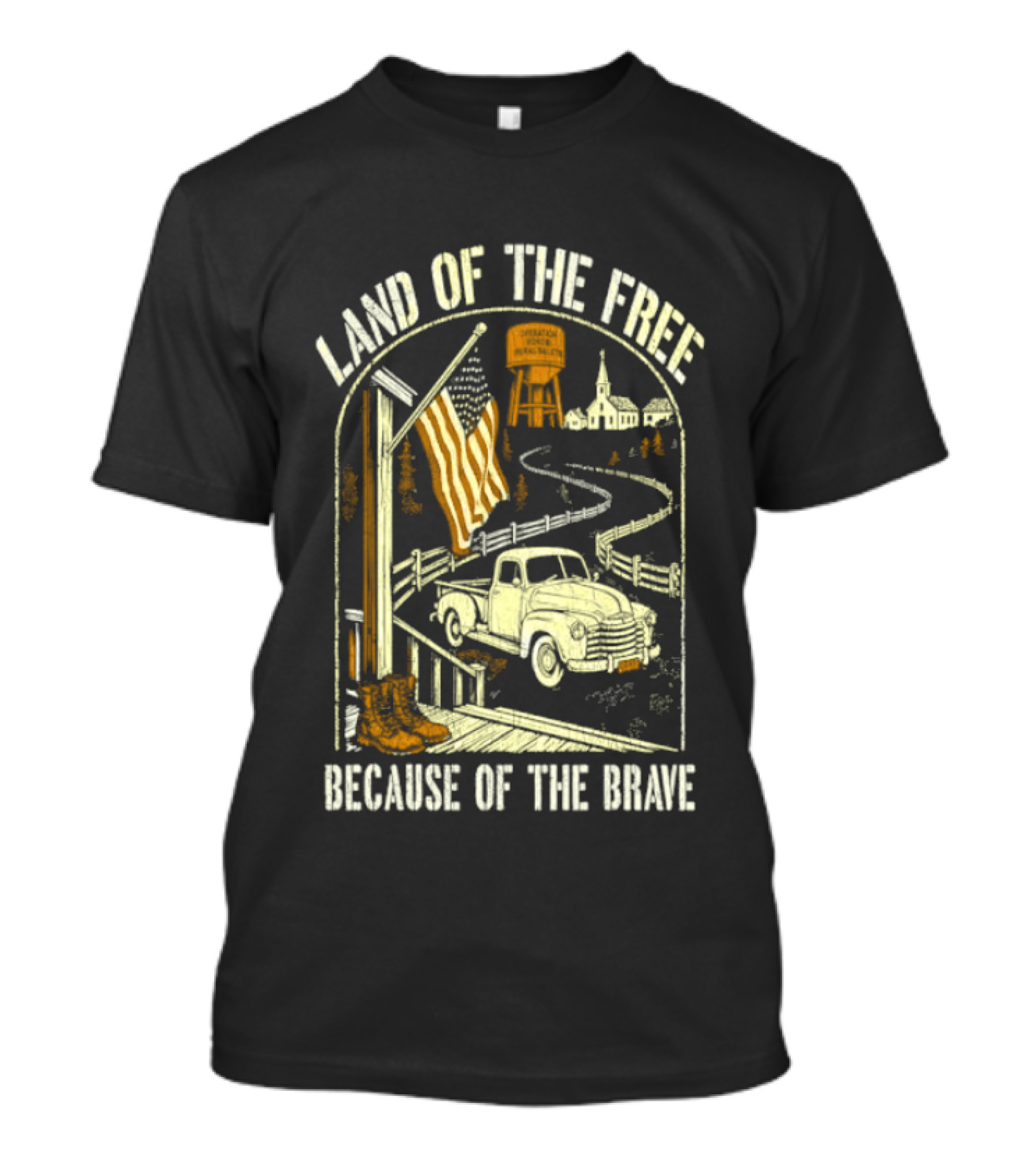 Land Of The Free Because Of The Brave American Patriotic Farm Truck With Flag And Country Landscape T-Shirt
