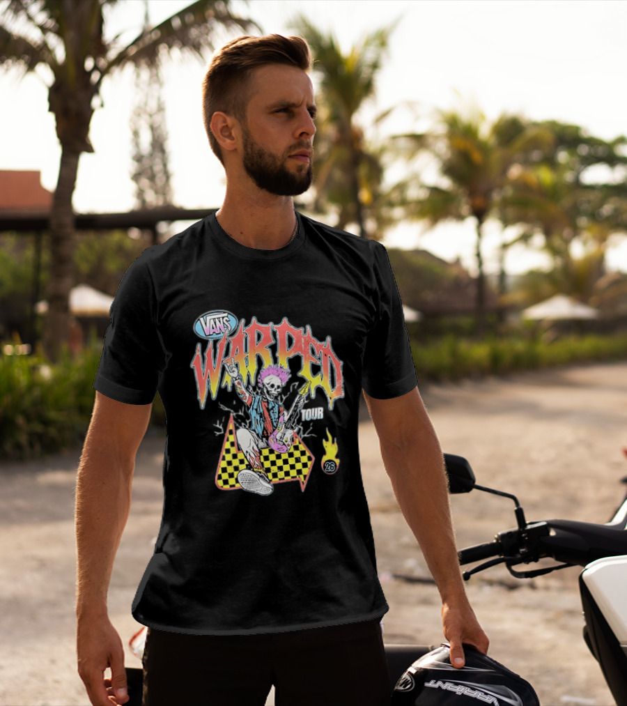 Vans Warped Tour 2026 Punk Rock Skeleton Guitarist With Colorful Mohawk T-Shirt