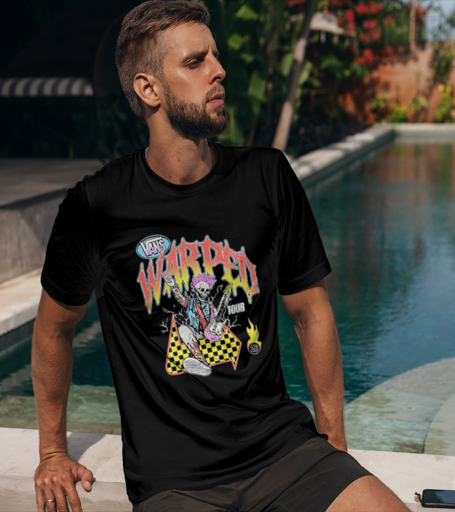 Vans Warped Tour 2026 Punk Rock Skeleton Guitarist With Colorful Mohawk T-Shirt