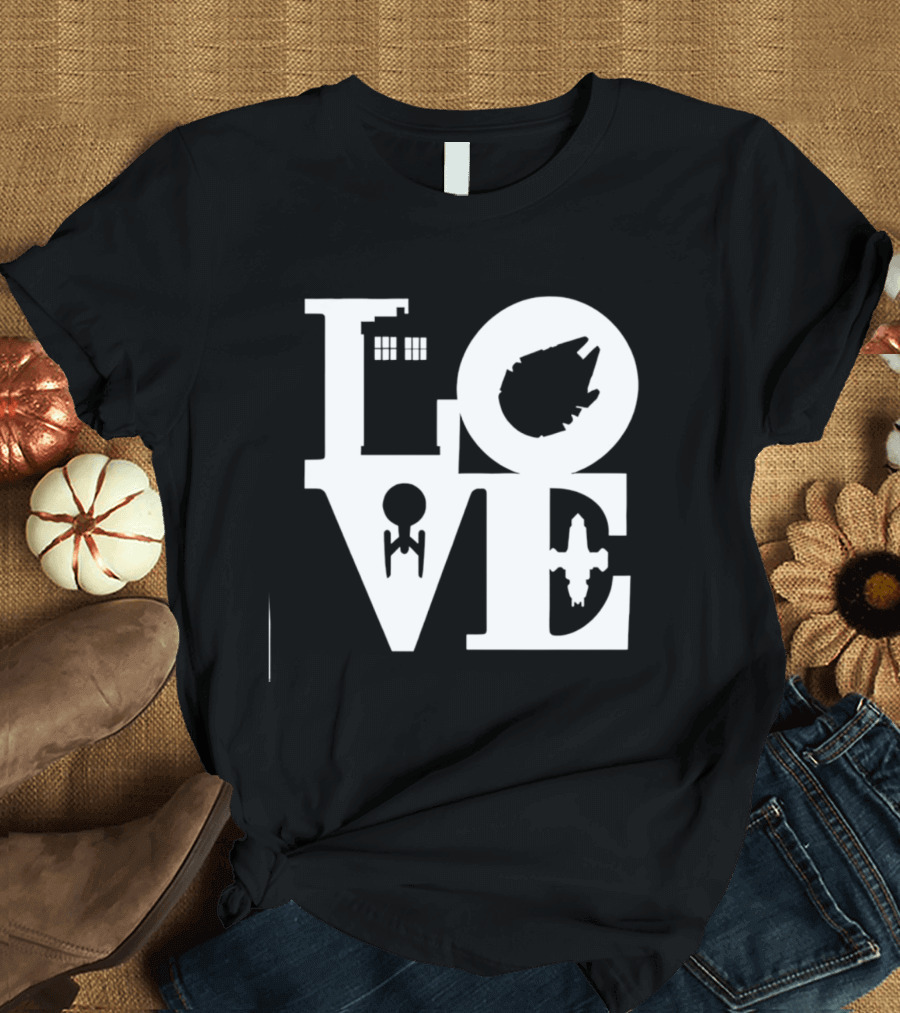 TARDIS Millennium Falcon Enterprise Serenity Sci Fi Love Mashup T-Shirt