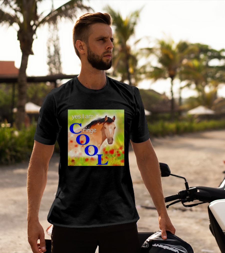 Yes I Am Cringe Cool Horse Meme Poppy Field T-Shirt
