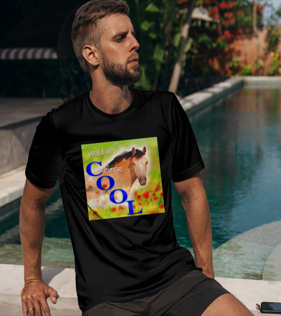 Yes I Am Cringe Cool Horse Meme Poppy Field T-Shirt
