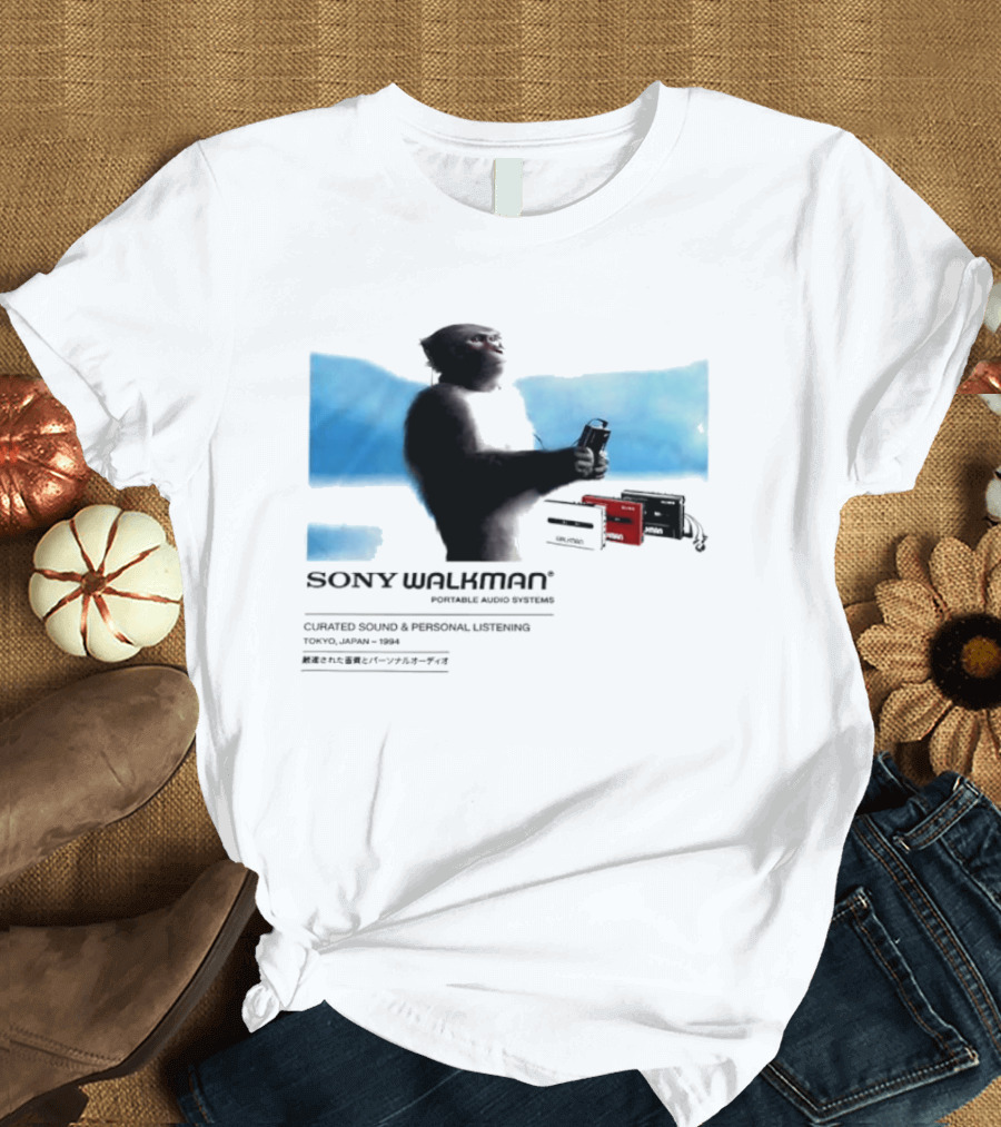 Sony Walkman Chimpanzee Tokyo Japan 1994 Curated Sound Personal Listening T-Shirt