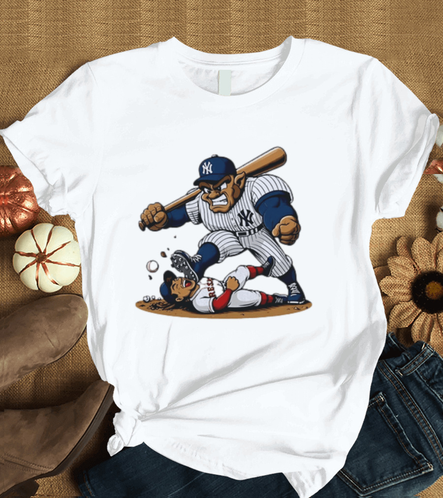 Yankees Vs Red Sox Cartoon Rivalry Yankees Player Dominance Over Red Sox Player T-Shirt