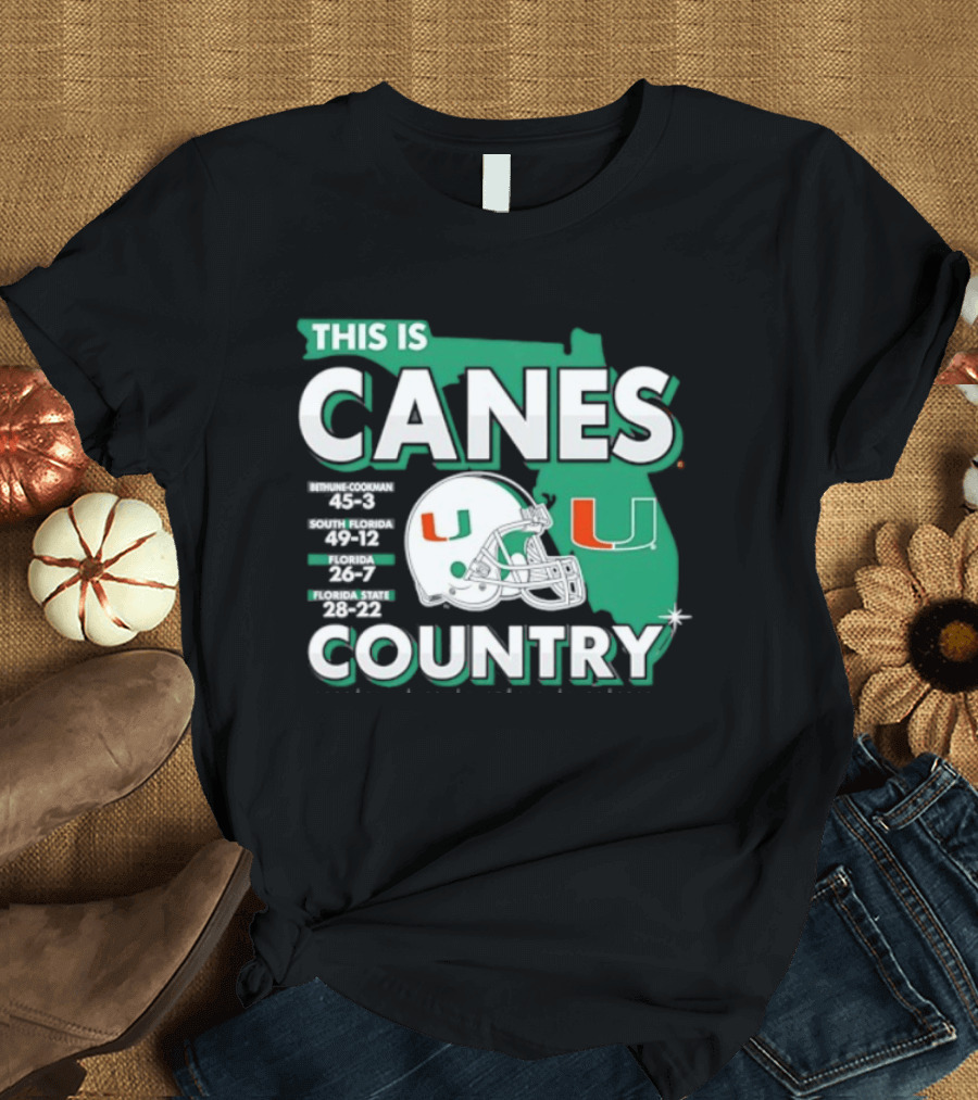 This Is Canes Country Miami Hurricanes Florida Map University Of Miami Football Helmet T-Shirt
