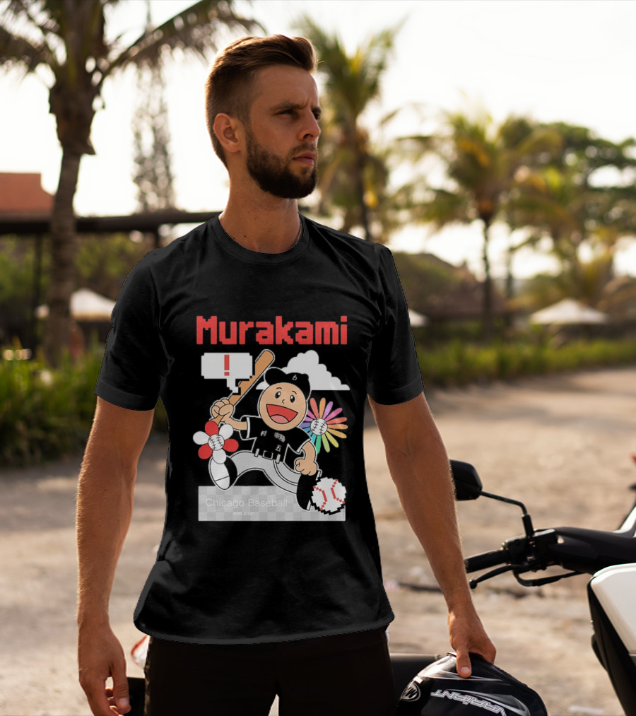 Murakami Chicago Baseball Munetaka Flower Baseball Cartoon T-Shirt