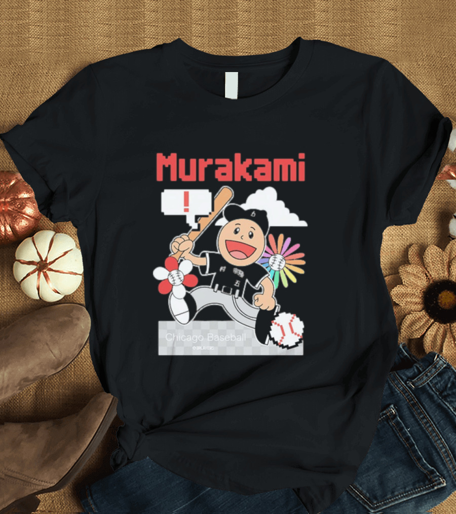 Murakami Chicago Baseball Munetaka Flower Baseball Cartoon T-Shirt