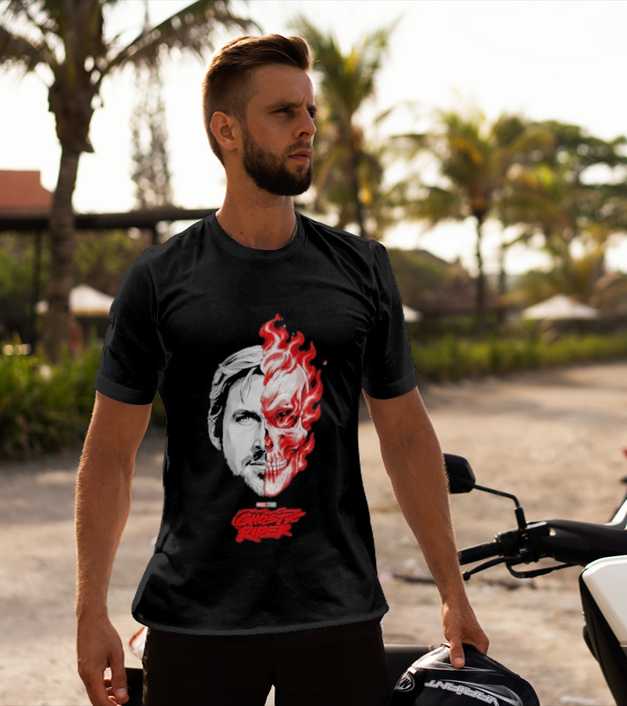 Ryan Gosling Ghost Rider 2028 Split Face Fiery Skull T-Shirt