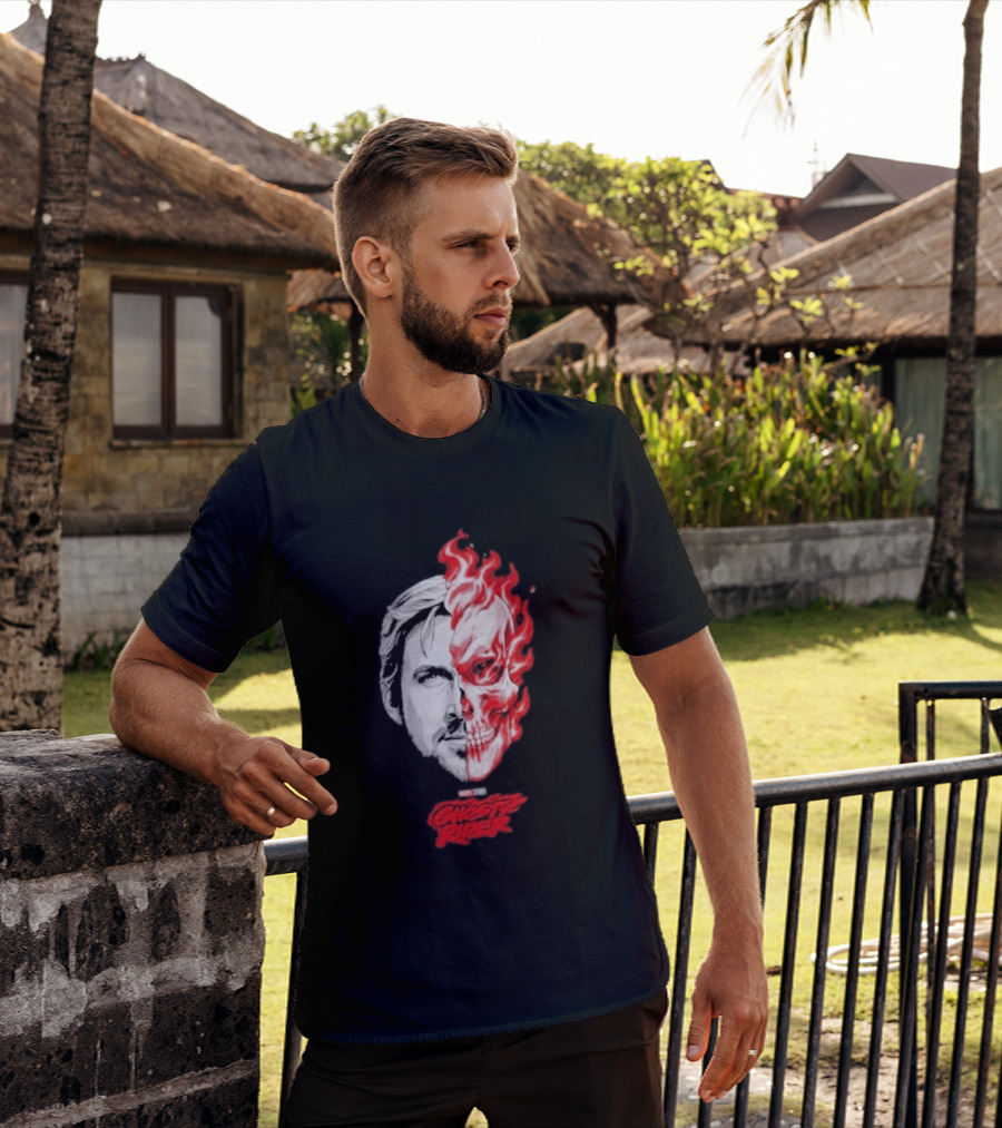 Ryan Gosling Ghost Rider 2028 Split Face Fiery Skull T-Shirt