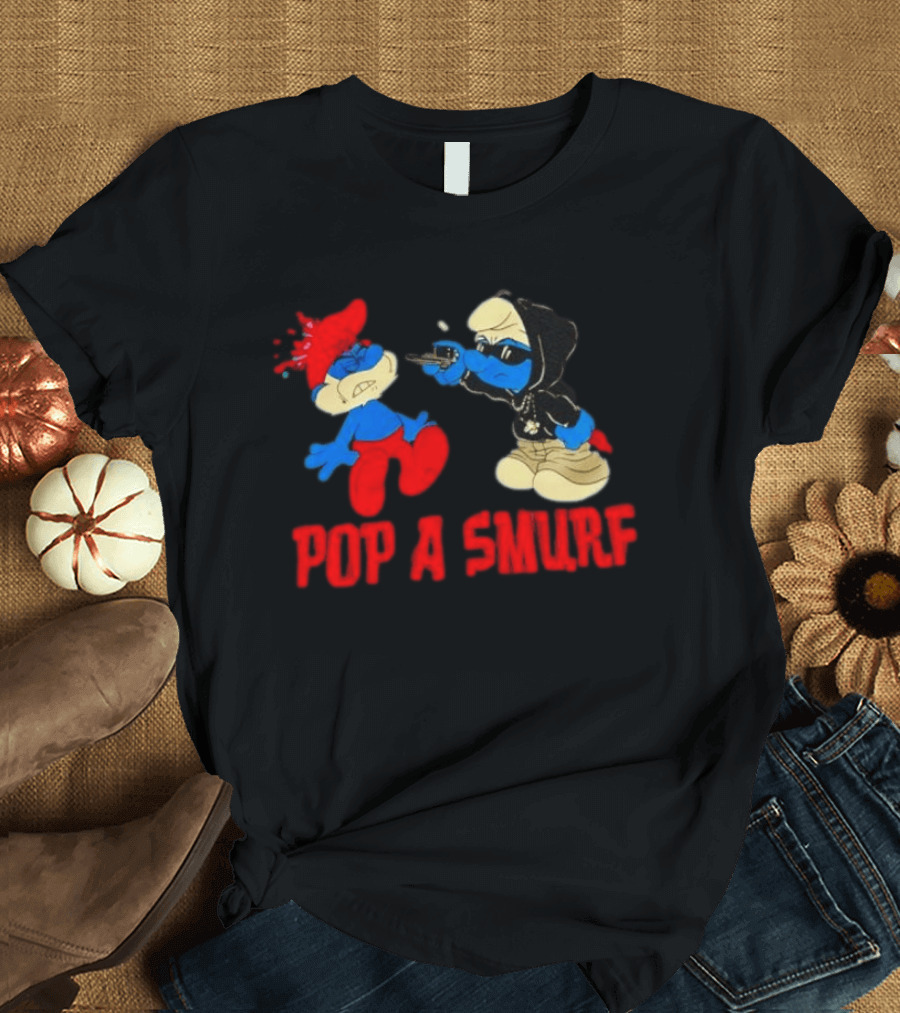 Pop A Smurf Gangster Cartoon Characters In Street T-Shirt