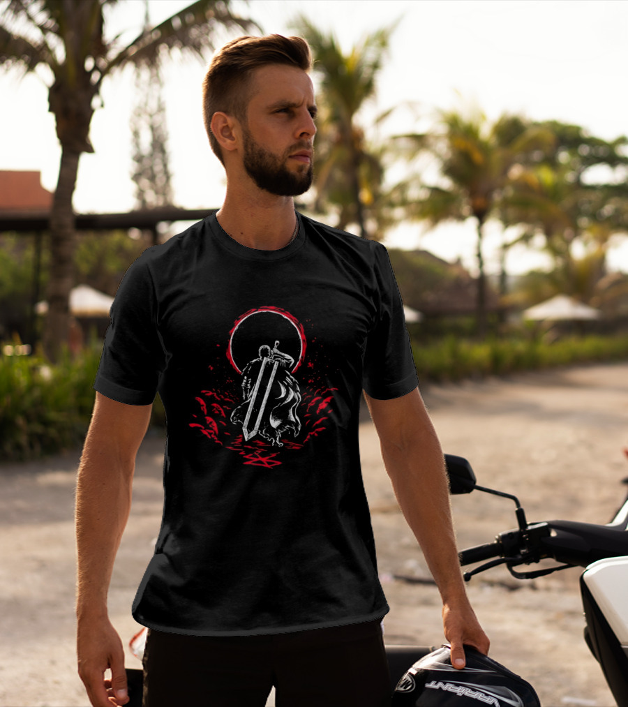Crimson Sun Rises Dragon Slayer Warrior Shield Eclipse T-Shirt
