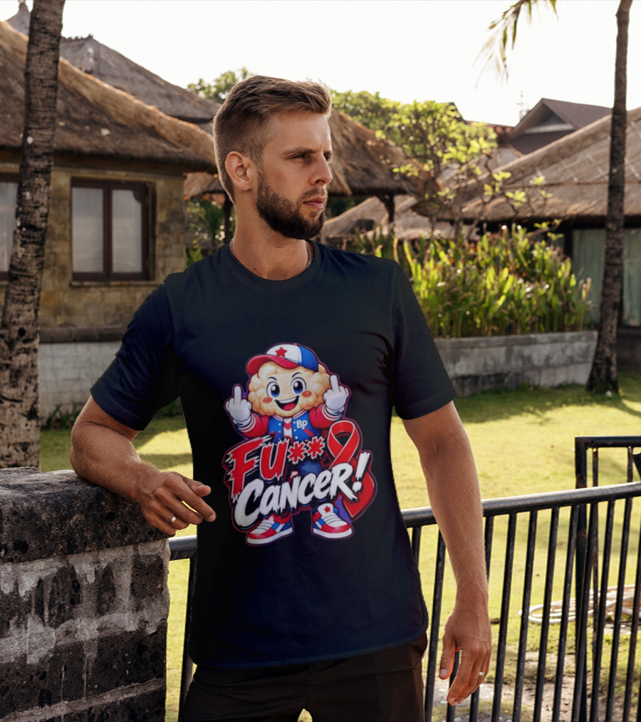 Cancer Awareness With Cauliflower Character And Red Ribbon T-Shirt