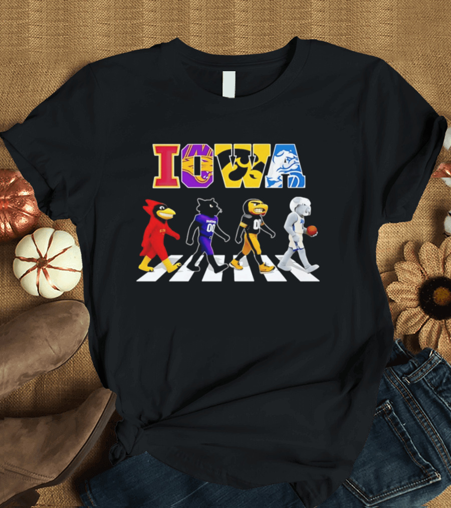 Iowa Mascots Abbey Road Walk Cardinals Panthers Bulldogs T-Shirt