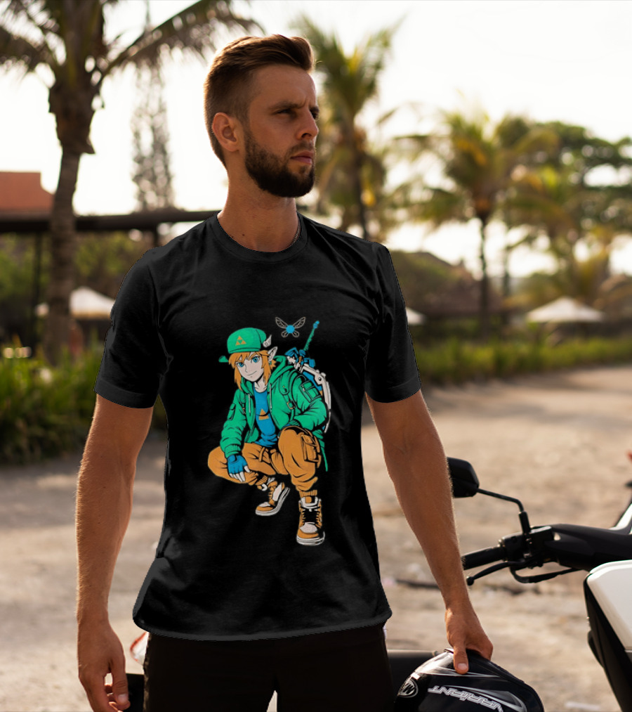 Link Legend Of Zelda Streetwear Style With Sword And Navi T-Shirt