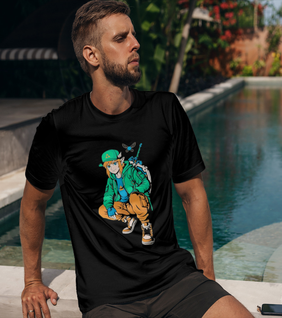 Link Legend Of Zelda Streetwear Style With Sword And Navi T-Shirt