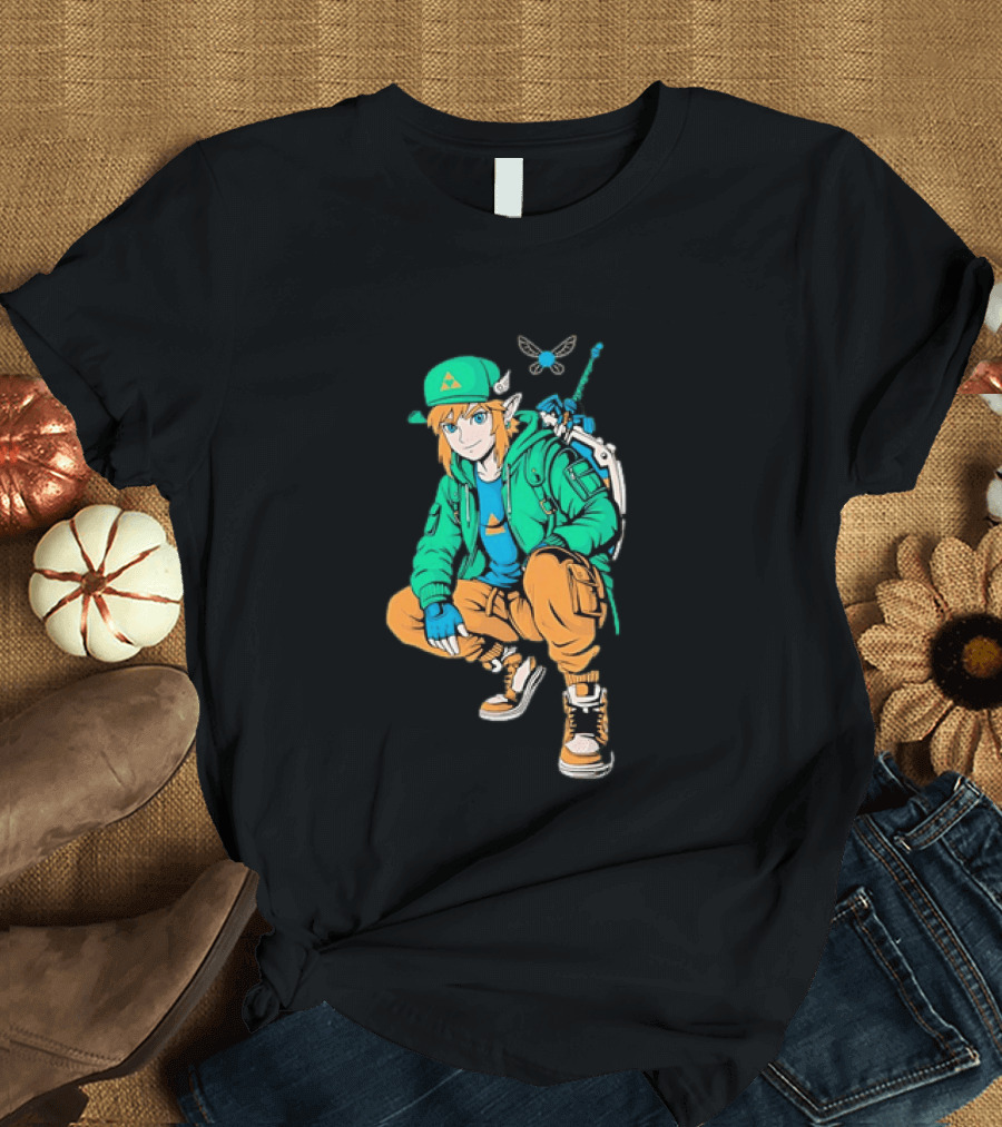 Link Legend Of Zelda Streetwear Style With Sword And Navi T-Shirt