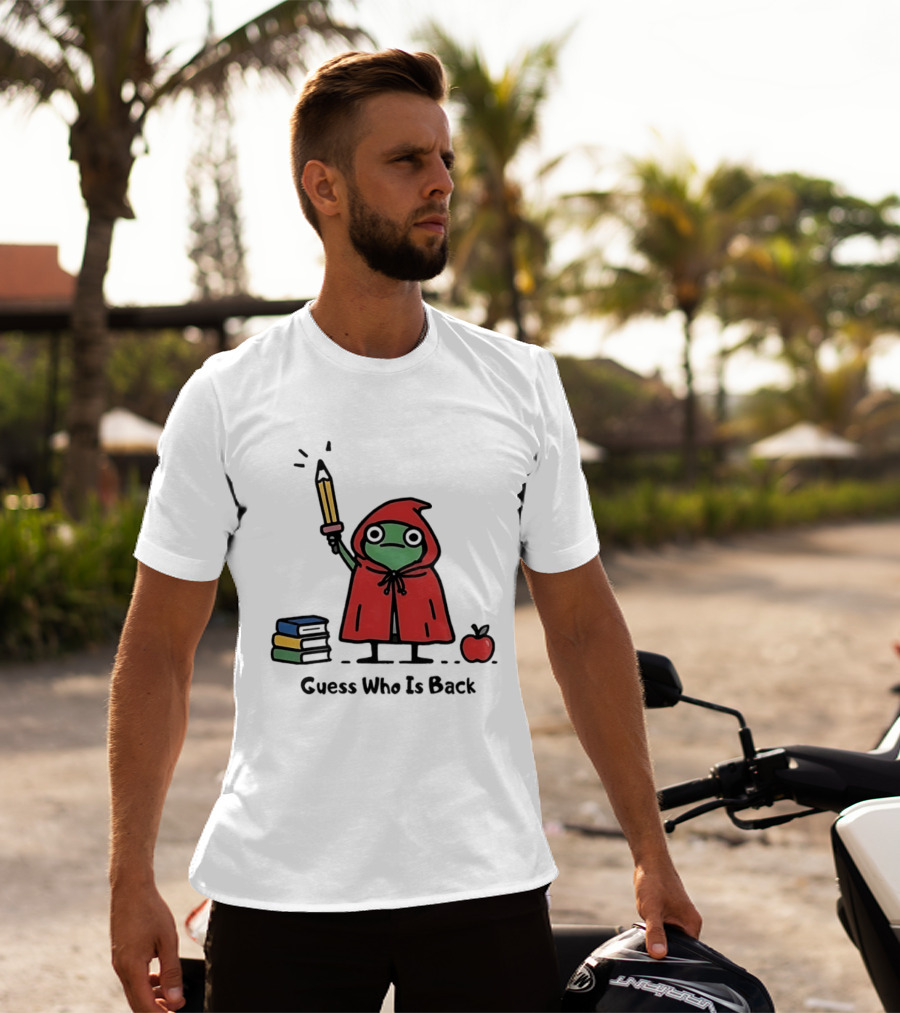 Guess Who Is Back Frog In Red Cape With Pencil Books And Apple T-Shirt