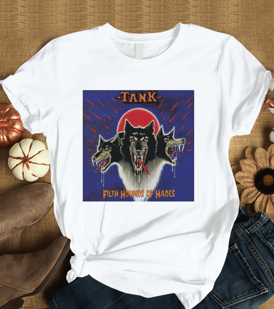 Tank Filth Hounds Of Hades Album Cover Heavy Metal Three Headed Dog Red Moon T-Shirt