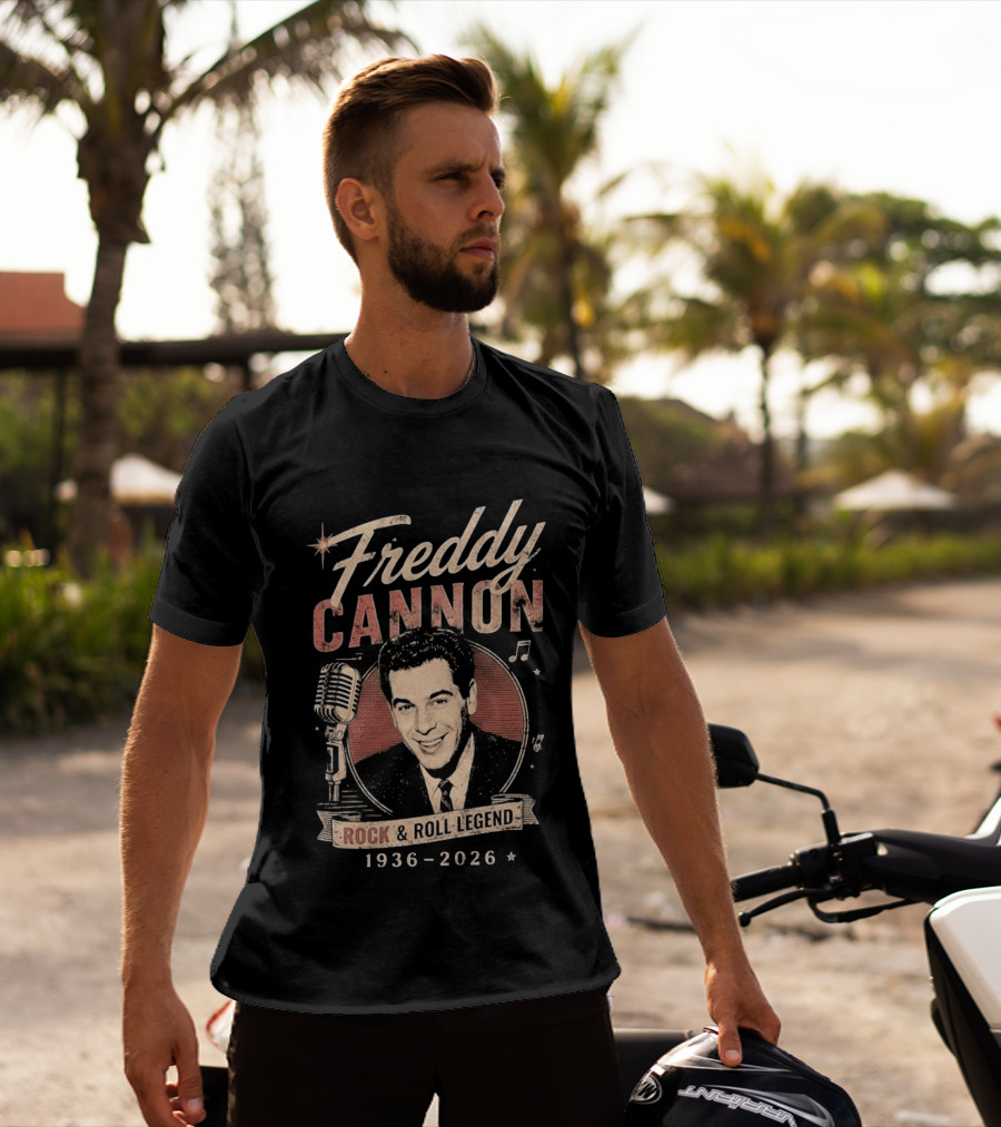 Freddy Cannon Rock & Roll Legend In Loving Memory 1936 2026 Microphone Musical Notes T-Shirt