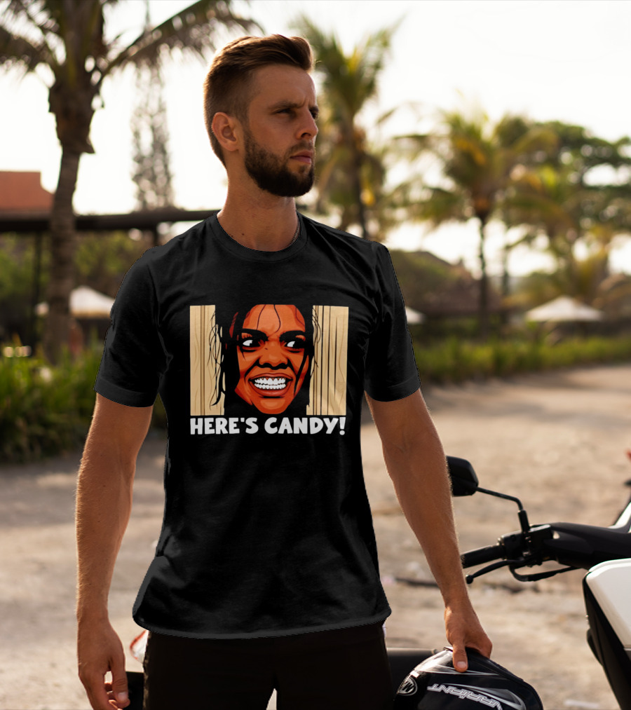 Here's Candy Horror Movie Halloween Face Breaking Through Wood T-Shirt