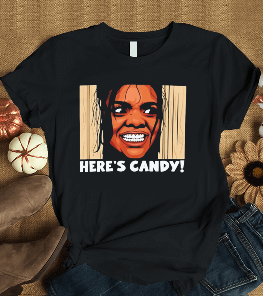 Here's Candy Horror Movie Halloween Face Breaking Through Wood T-Shirt