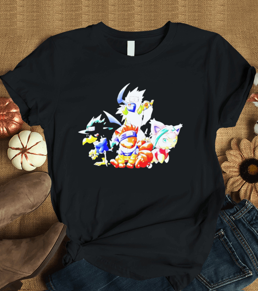 Chibi Pokemon Naruto Crossover With Animal Characters T-Shirt