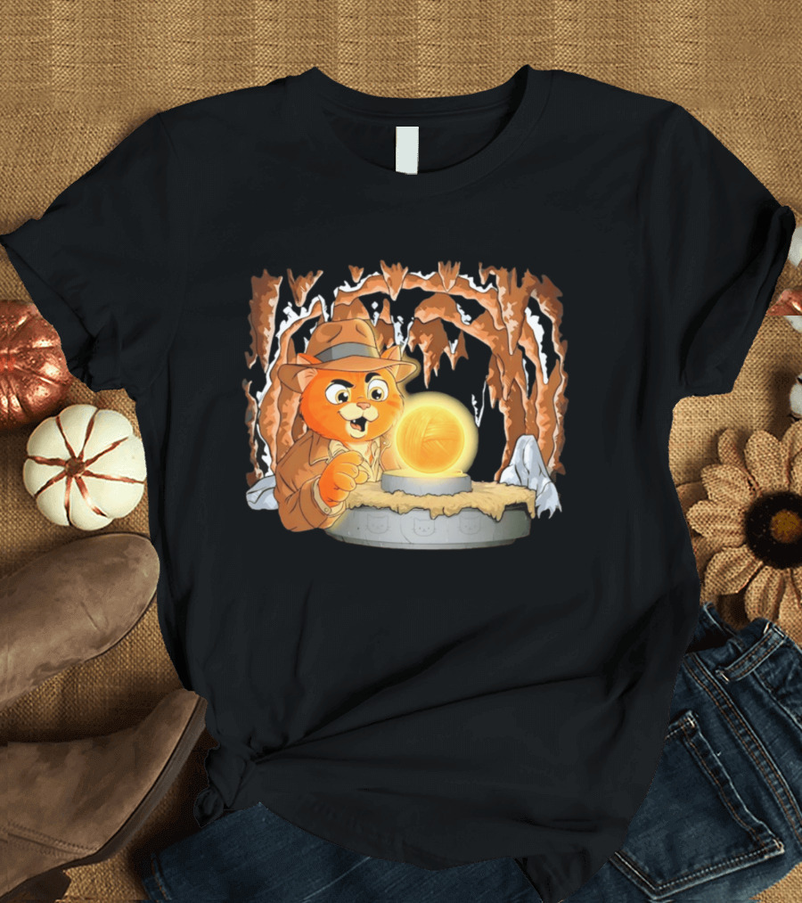 Raiders Of The Lost Yarn Cat Indiana Jones Golden Ball Relic Adventure T-Shirt