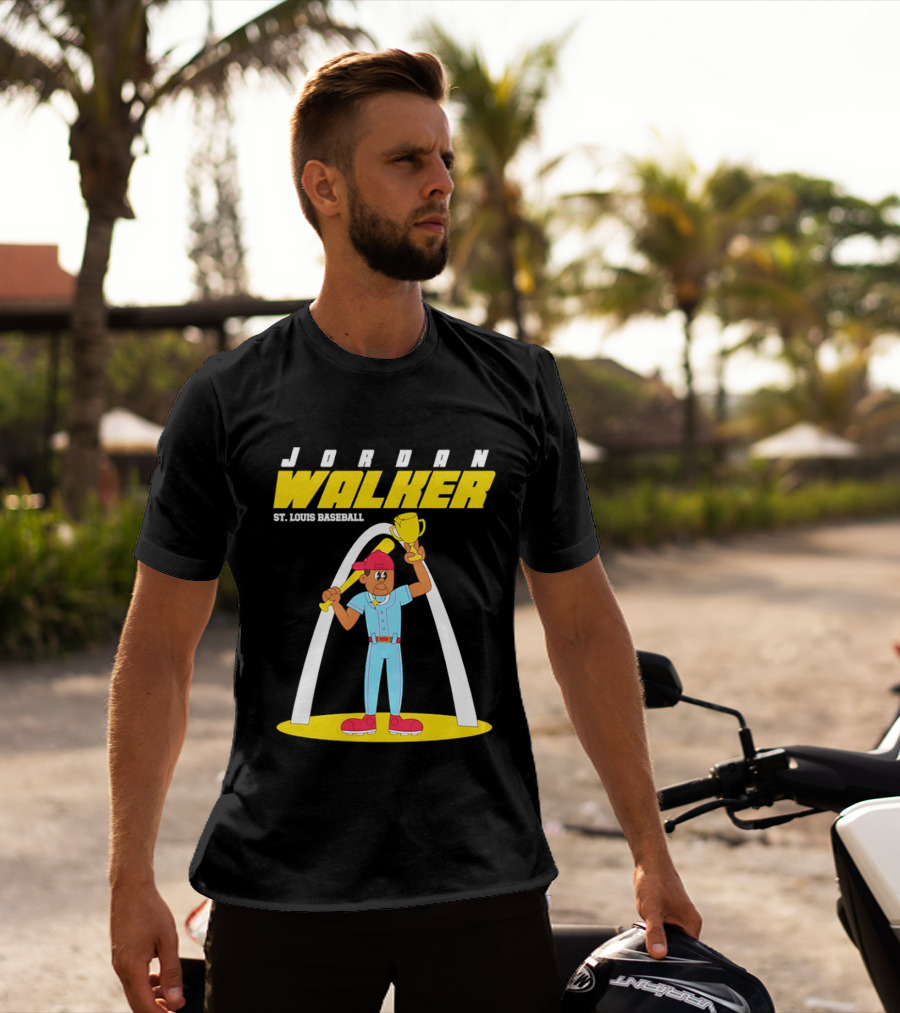 Jordan Walker St. Louis Baseball Cartoon Player Trophy Arch T-Shirt