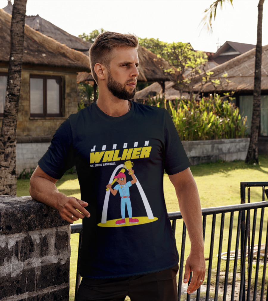 Jordan Walker St. Louis Baseball Cartoon Player Trophy Arch T-Shirt