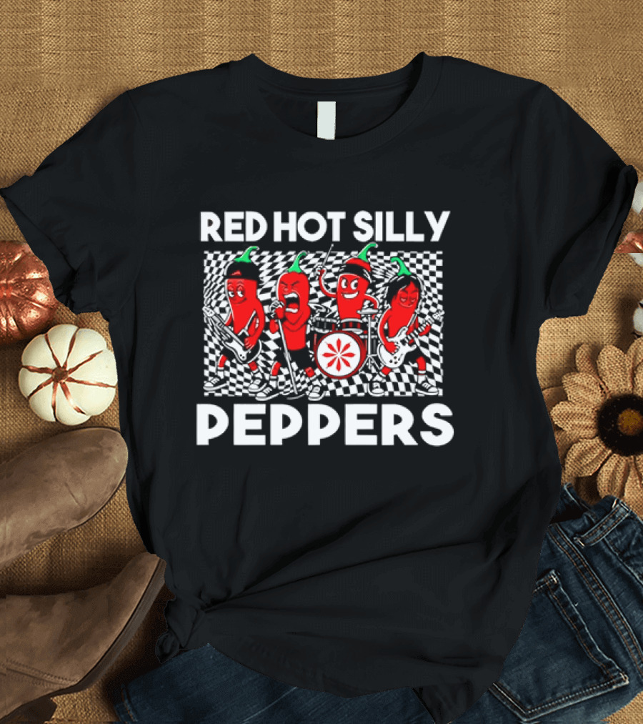 Red Hot Silly Peppers Cartoon Band Chili Characters T-Shirt