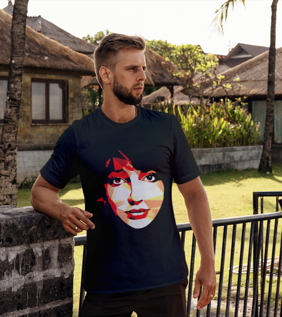 Kate Bush Geometric Pop Singer Red Orange Faceted T-Shirt