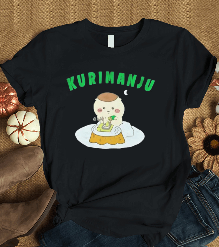 Kurimanju Chiikawa Eating At Night On Tree Stump T-Shirt