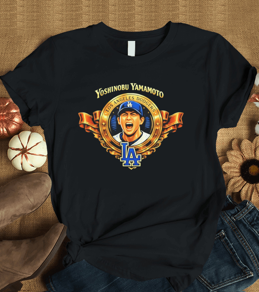 Yoshinobu Yamamoto Los Angeles Dodgers LA Gold Crest T-Shirt
