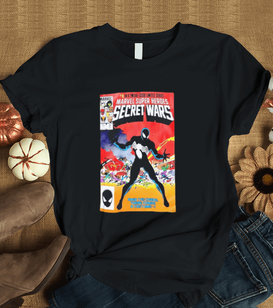 Marvel Super Heroes Secret Wars Issue 8 Spider Man Black Suit Comic Cover T-Shirt